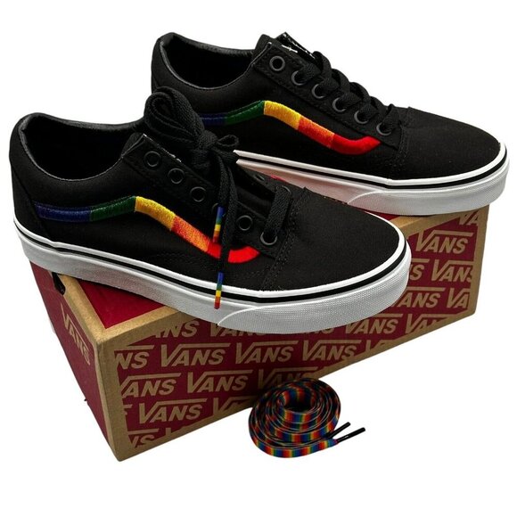 Vans Old Skool Sneakers 3.5‎ Men 5 Women Black Rainbow Embroidery Sole Laces New - Picture 1 of 9